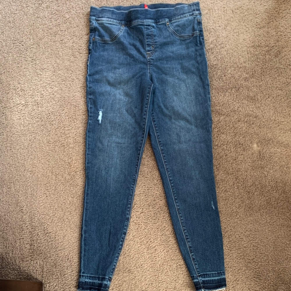 SPANX Women's Dark Blue Jeans Sz L Distressed